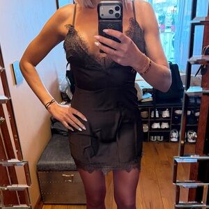 Brown Lace sexy Trim Satin Slip Dress
